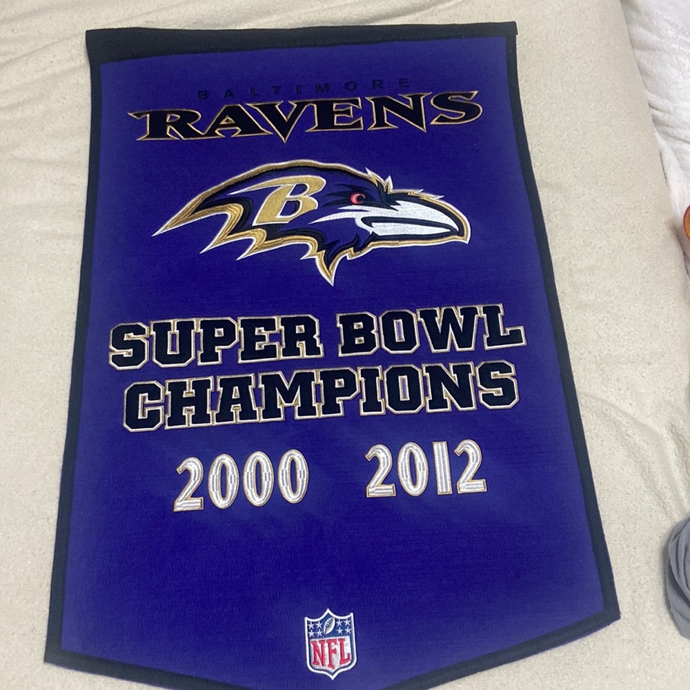 Ravens Super Bowl wool 24 wide and 36 inch tall plus pocket for pole